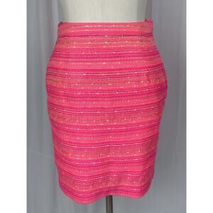$148 Lilly Pulitzer Pink Metallic Tweed Boucle Barbie Core Pencil Skirt Sz 0